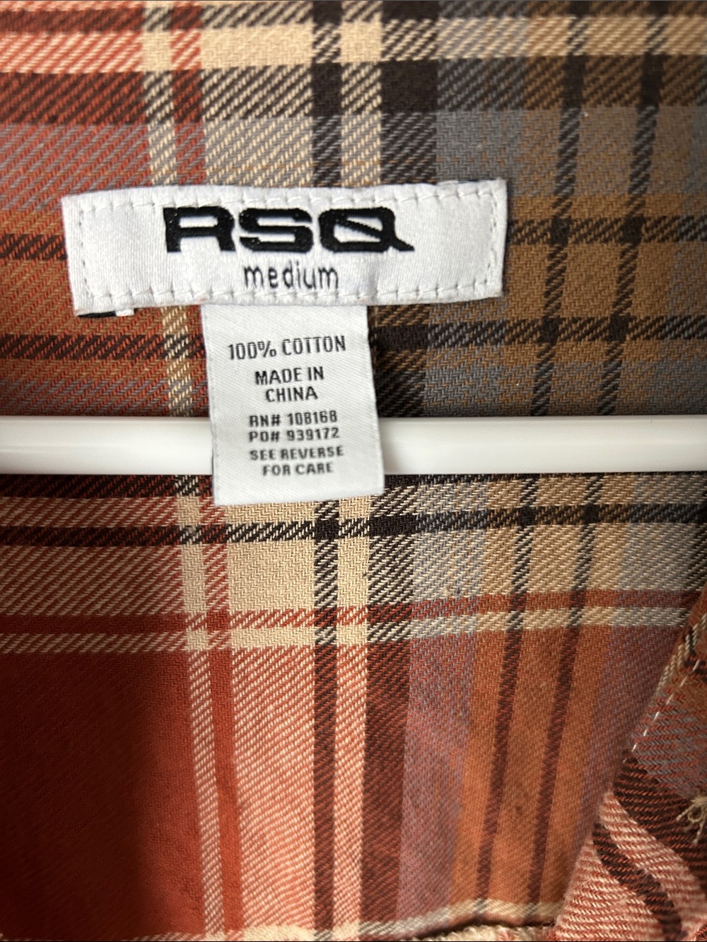 RSQ Rust Plaid Button-Down Shirt with Cream and Gray Stripes - Picture 2 of 6